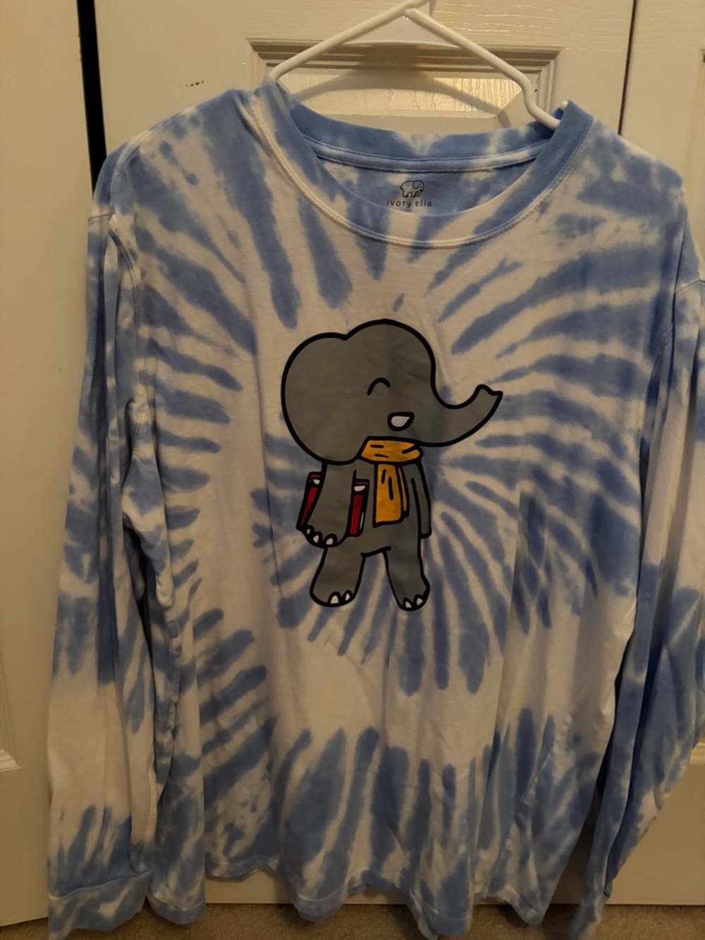 ivory ella Blue and White Tie-Dye Elephant Long Sleeve Tee